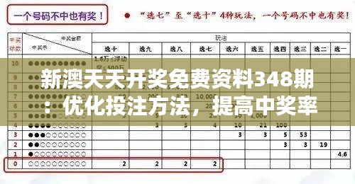 新澳天天开奖免费资料348期：优化投注方法，提高中奖率