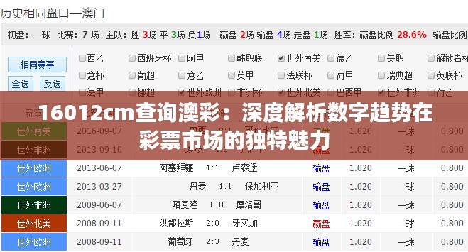 16012cm查询澳彩：深度解析数字趋势在彩票市场的独特魅力