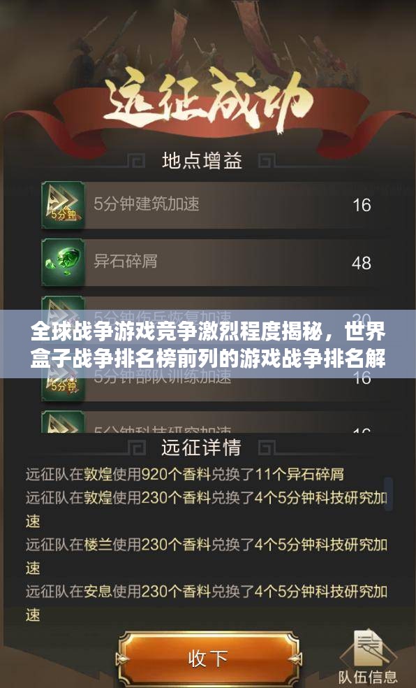 全球战争游戏竞争激烈程度揭秘，世界盒子战争排名榜前列的游戏战争排名解析