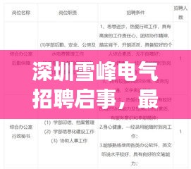 深圳雪峰电气招聘启事，最新职位信息概览