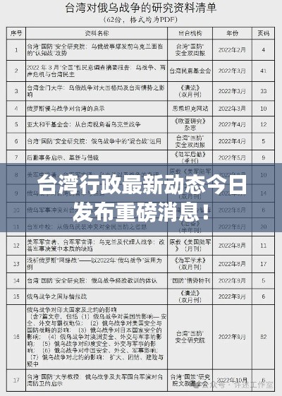 台湾行政最新动态今日发布重磅消息！