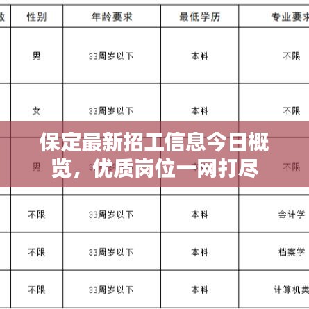 保定最新招工信息今日概览，优质岗位一网打尽