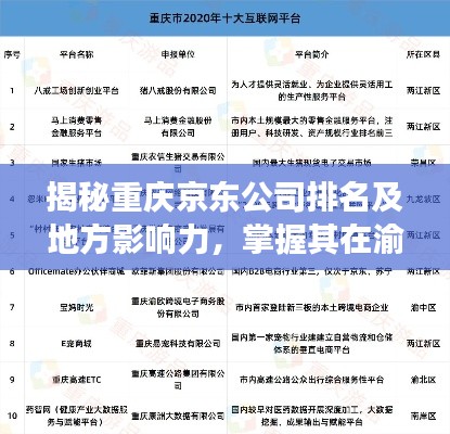 揭秘重庆京东公司排名及地方影响力，掌握其在渝商业脉搏