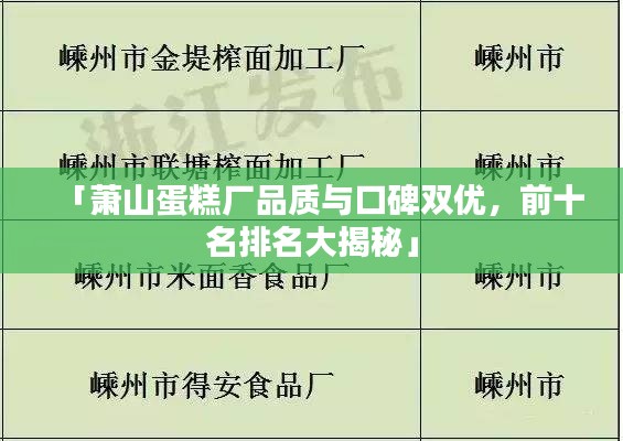 「萧山蛋糕厂品质与口碑双优，前十名排名大揭秘」