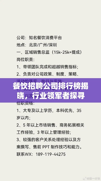 餐饮招聘公司排行榜揭晓，行业领军者探寻