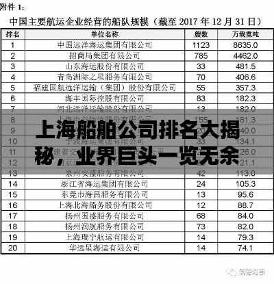 上海船舶公司排名大揭秘，业界巨头一览无余！