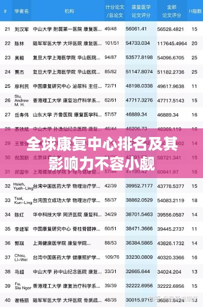 全球康复中心排名及其影响力不容小觑