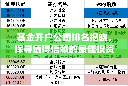 基金开户公司排名揭晓，探寻值得信赖的最佳投资伙伴！