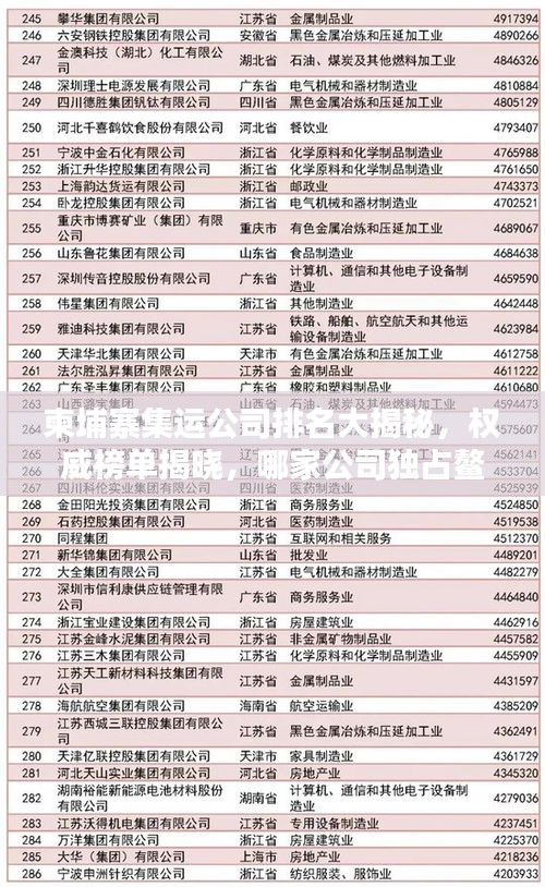 柬埔寨集运公司排名大揭秘，权威榜单揭晓，哪家公司独占鳌头？
