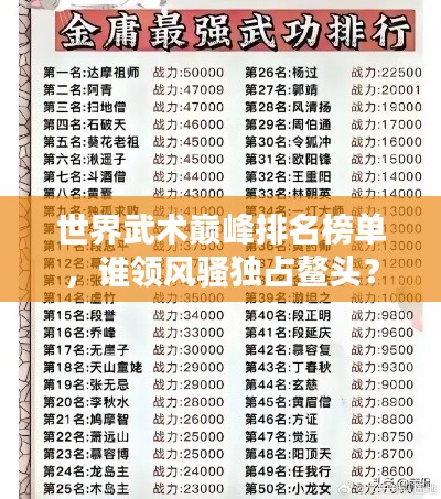 世界武术巅峰排名榜单，谁领风骚独占鳌头？